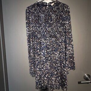 Altar'd State Blue Floral Mesh Long Sleeve Dress - Size M